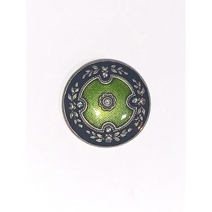 Vintage Catherine Popesco France Silver Green Enamel Round Brooch Pin EUC